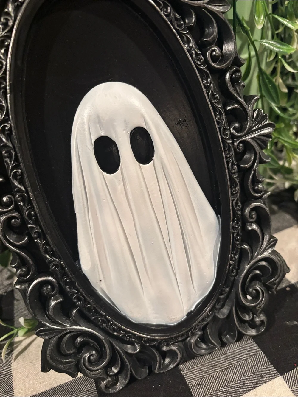 Black Ornate Frame with White Ghost Art
